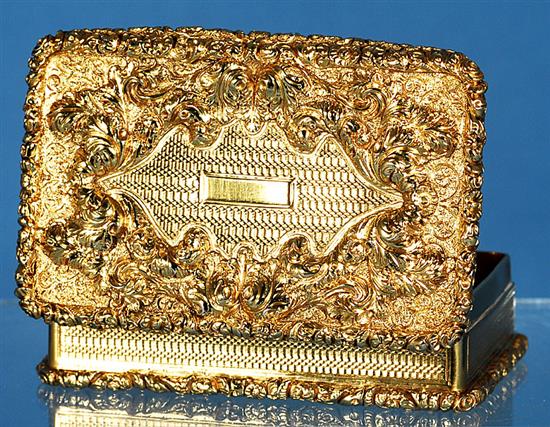 A fine George IV silver gilt table snuff box, by John Bettridge Length 88mm Weight 5.8oz/181grms